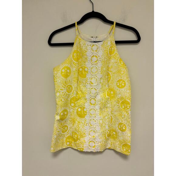 Lilly Pulitzer Rare Annabelle Halter Top Cotton Yellow White Embroidered 44 - Picture 2 of 6